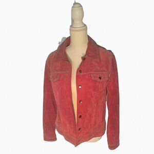 Coldwater Creek, Pink Leather Suede Jacket With Beaded Detailing, Size M